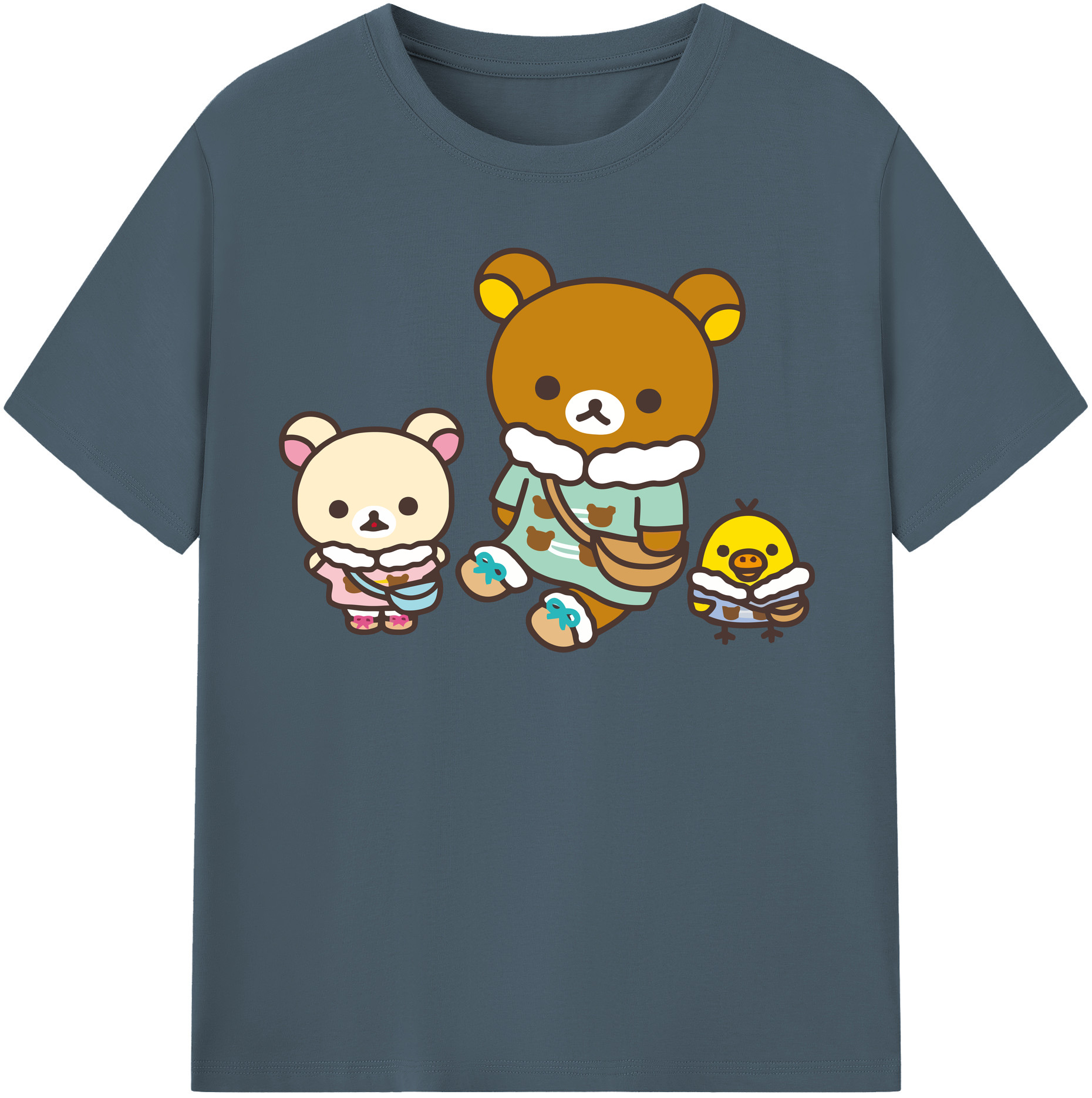 （画像用） リラックマ リラックマ キイロイトリ Rilakkuma Korilakkuma Kiiroitori 綿100％半袖Tシャツ（フロントプリント）